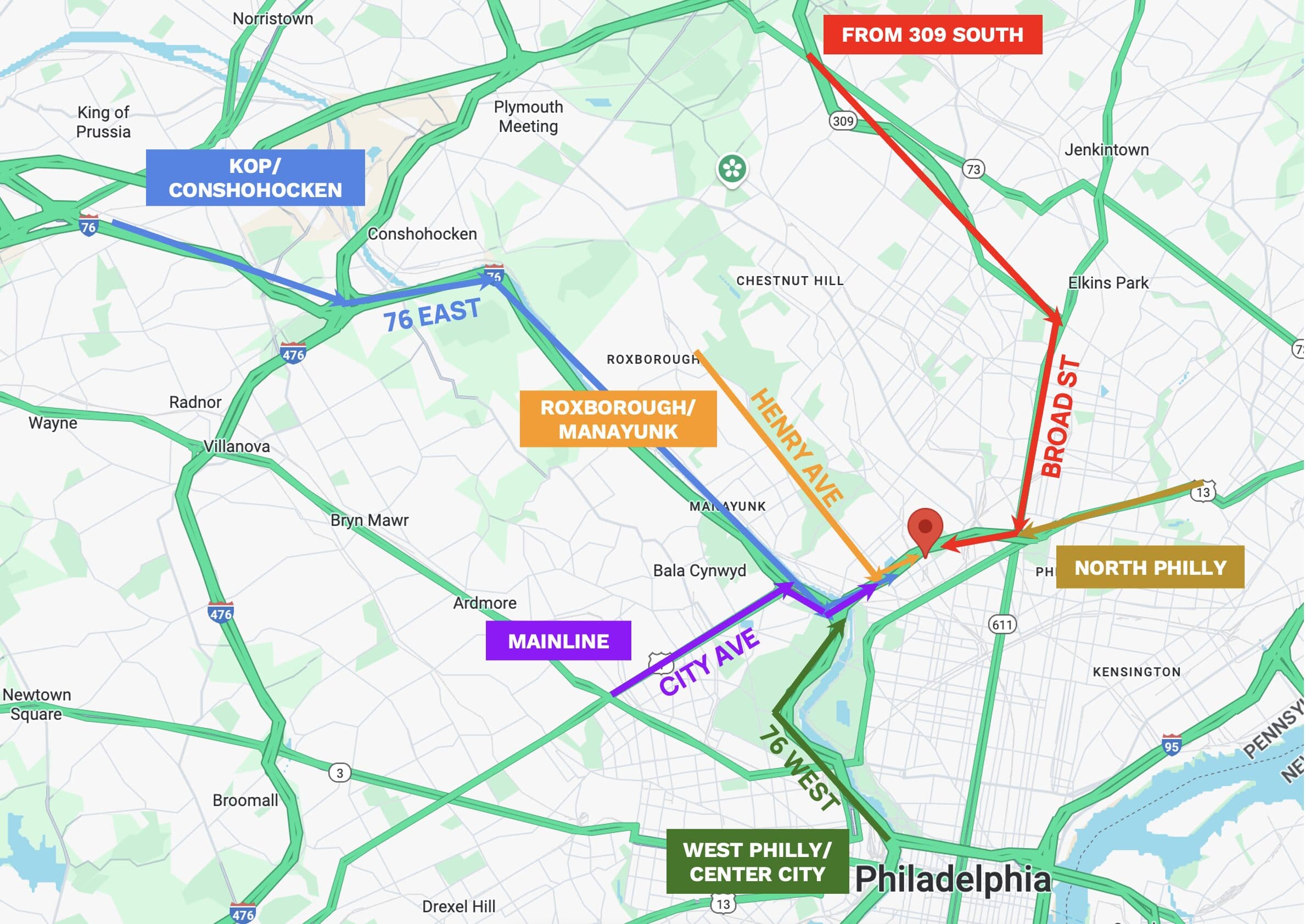 A map of suggested driving directions.