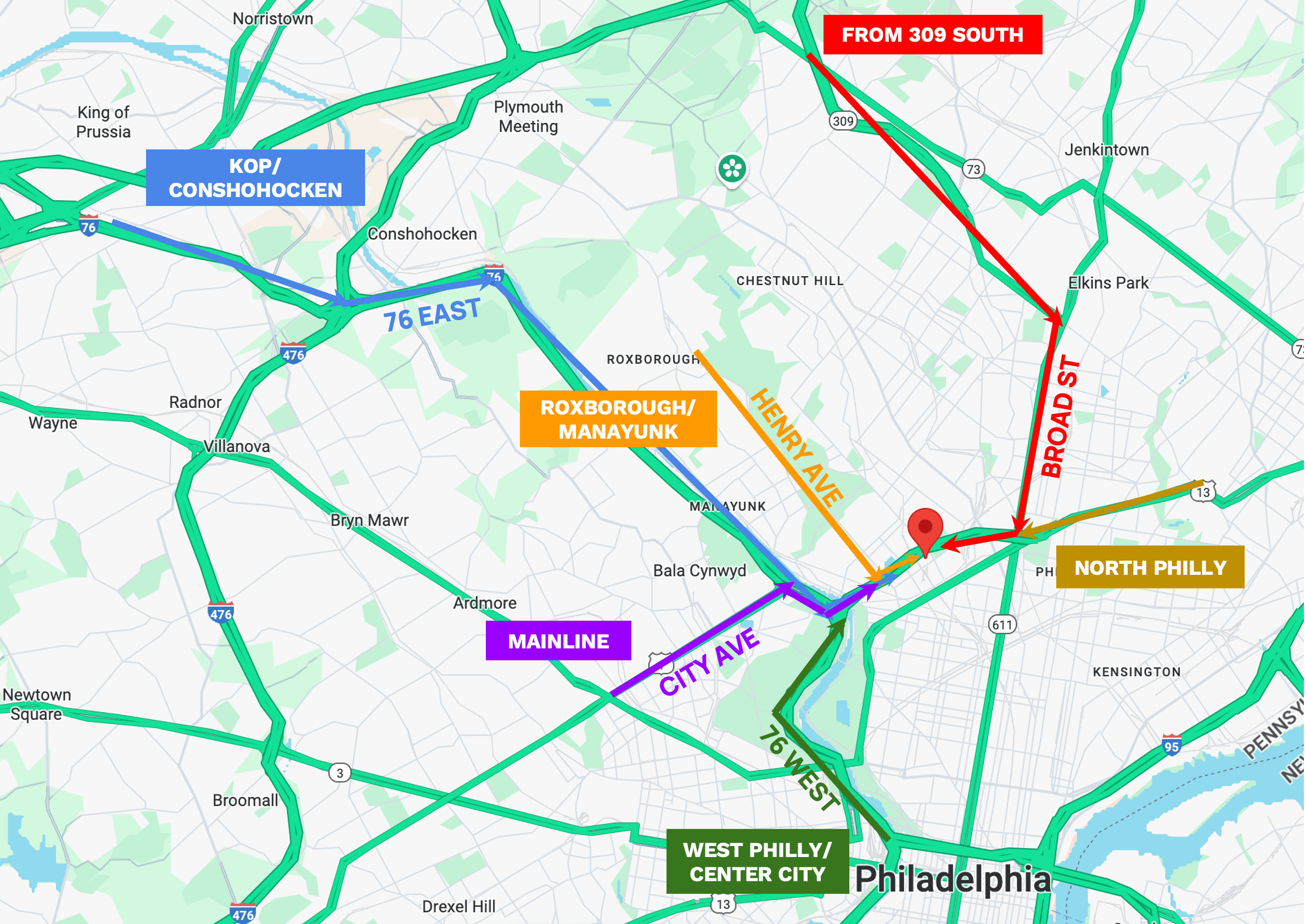 A map of suggested driving directions.