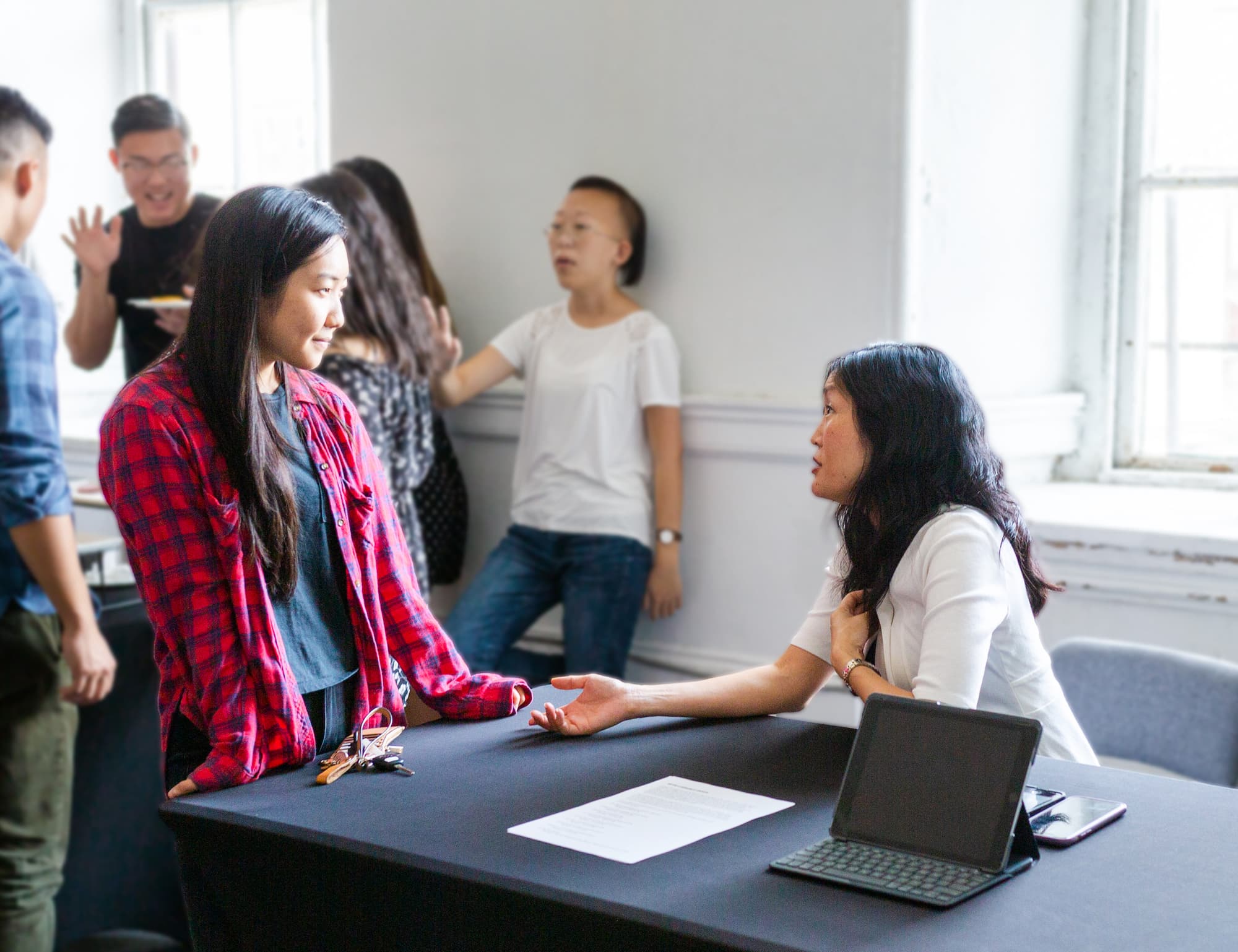 A person getting help from someone else